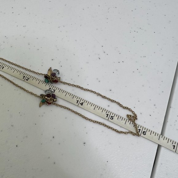 Beaded Necklace Leaf Cluster Gold‎ Tone Chain Long Blue Red Purple - Picture 6 of 6